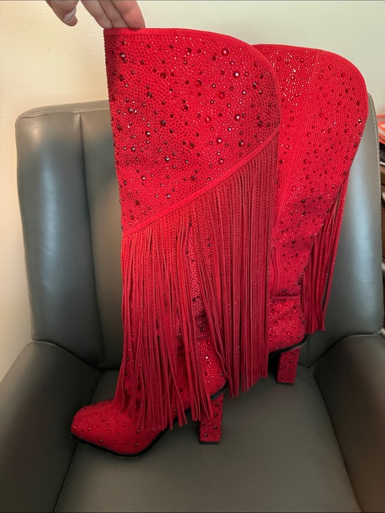 Jessica Simpson Shoes - Jessica Simpson Red Rhinestone Fringe Over-the-Knee Boots